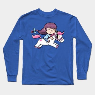 girl with a long tail rides a pony Long Sleeve T-Shirt